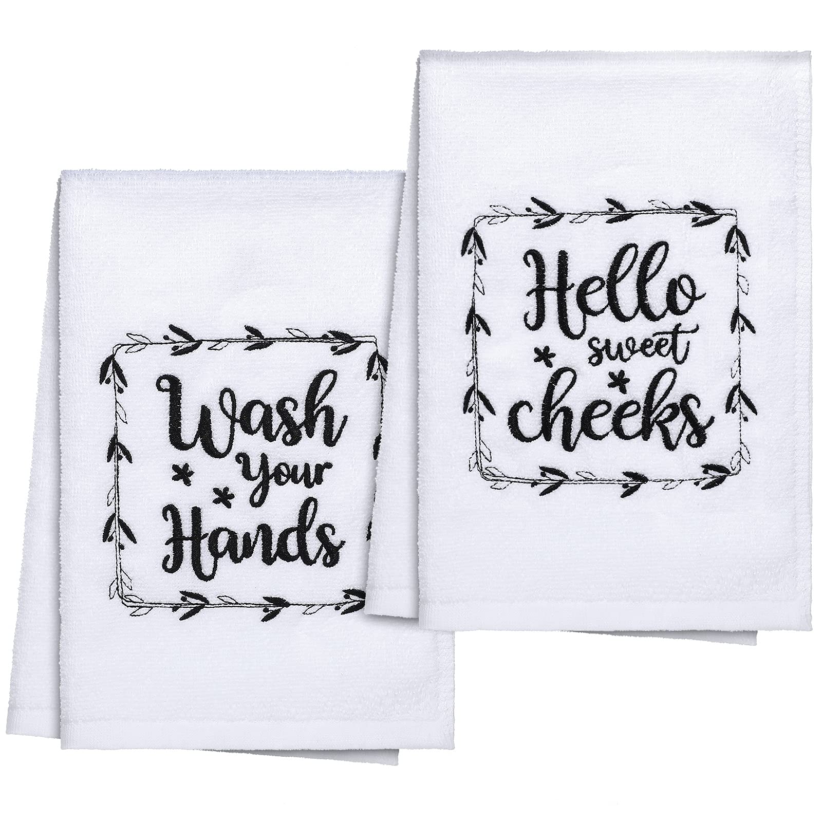 Tatuo 2 Pieces Funny Hand Towels with Sayings Wash Your Hands Bathroom Rustic Cute Dish Kitchen Towels for Home Decorative Farmh