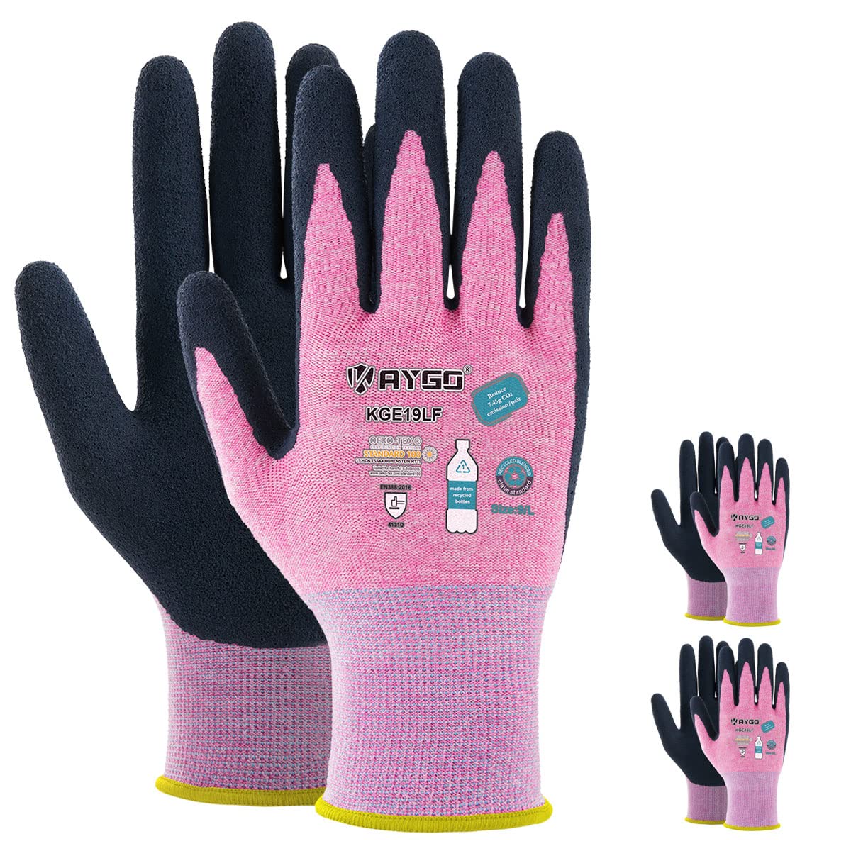 Kaygo Work Gloves For Women Kge19L Eco Friendly Gloves With Breathable Rubber Coated, 12 Pairs,Medium,Pink,