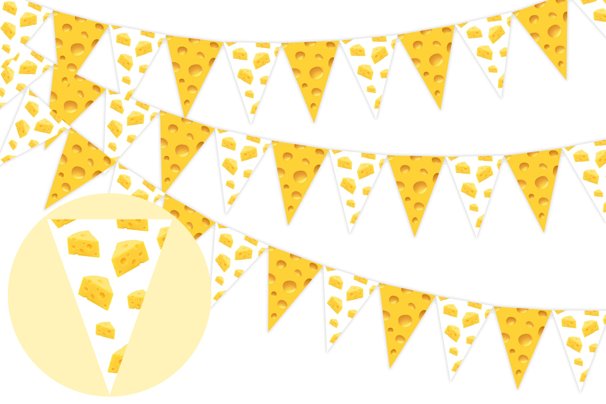 Sursurprise Cheese Themed Party Decorations, 3Pcs Cheese Banner Pennant Triangle Flags Bunting Banner for Macaroni and Cheese Bi