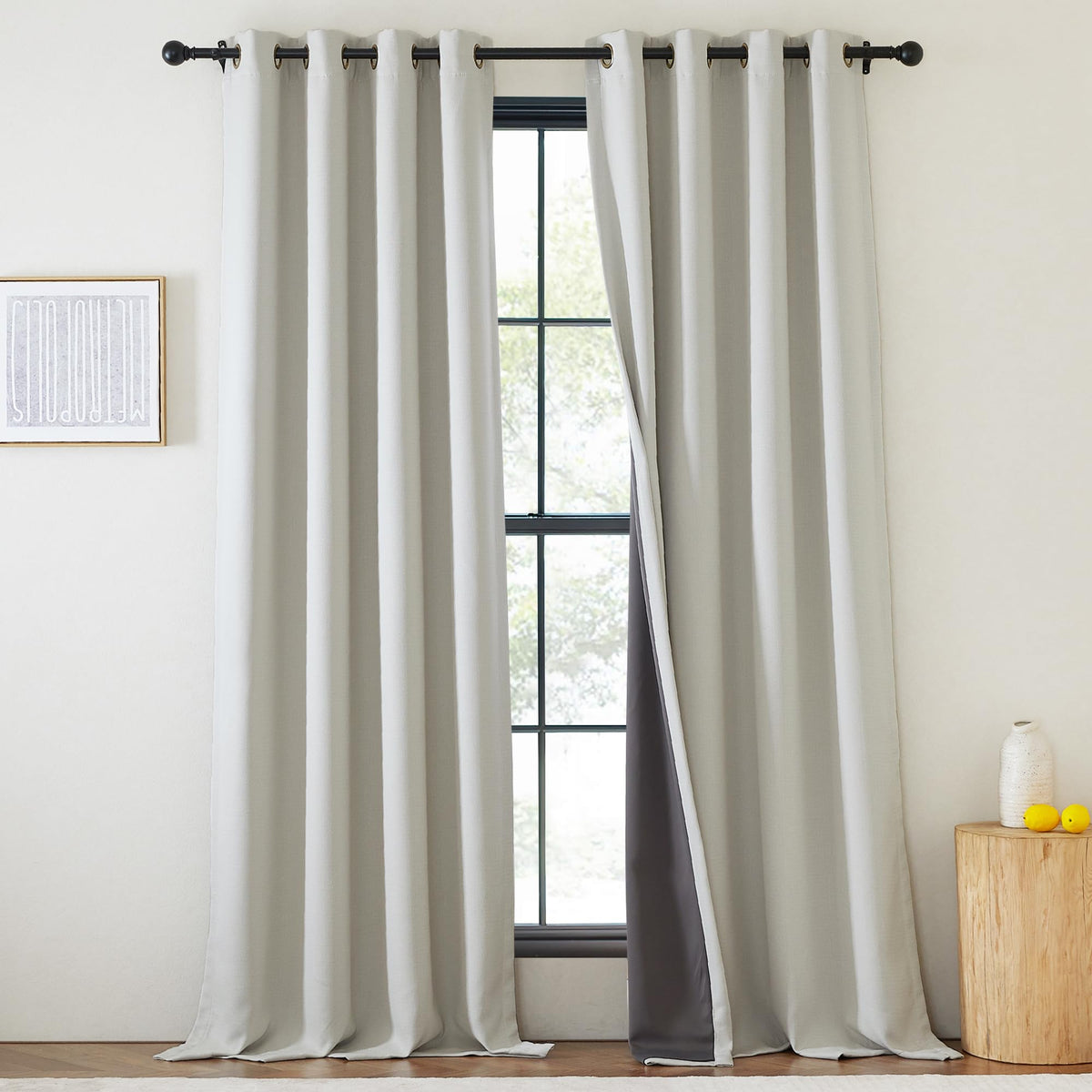 Nicetown 2 Layers Faux Linen 100% Blackout Curtains For Bedroom, Grommet True Blackout Thermal Curtains & Drapes Voice Reducing