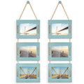 DLQuarts 5x7 Hanging Picture Frames Collage Wall Decor, Photo Frames 5x7 Without Mat & 3.5x5 with Mat, Rustic Wood 3-Frame, Ocea