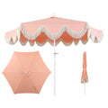 JONATHAN Y UMB1001J Collins 9 ft. Classic Cottage Fringe Tassel Market Patio Umbrella with Auto-Tilt Crank, Wind Vent and UV Pro