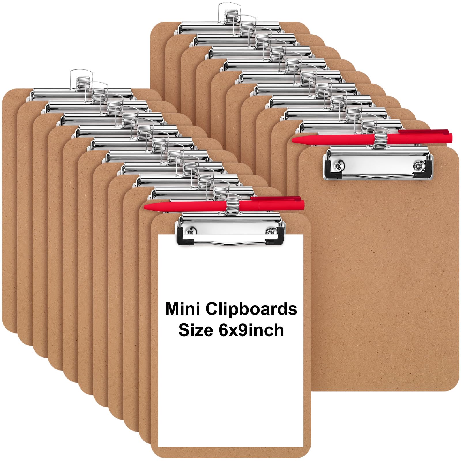 Sabary 24 Pack Mini Clipboards Bulk With Pen Holder 6X9 Small Clipboards Wood Clipboards A5 Memo Size Heavy Duty Hardboard Clip