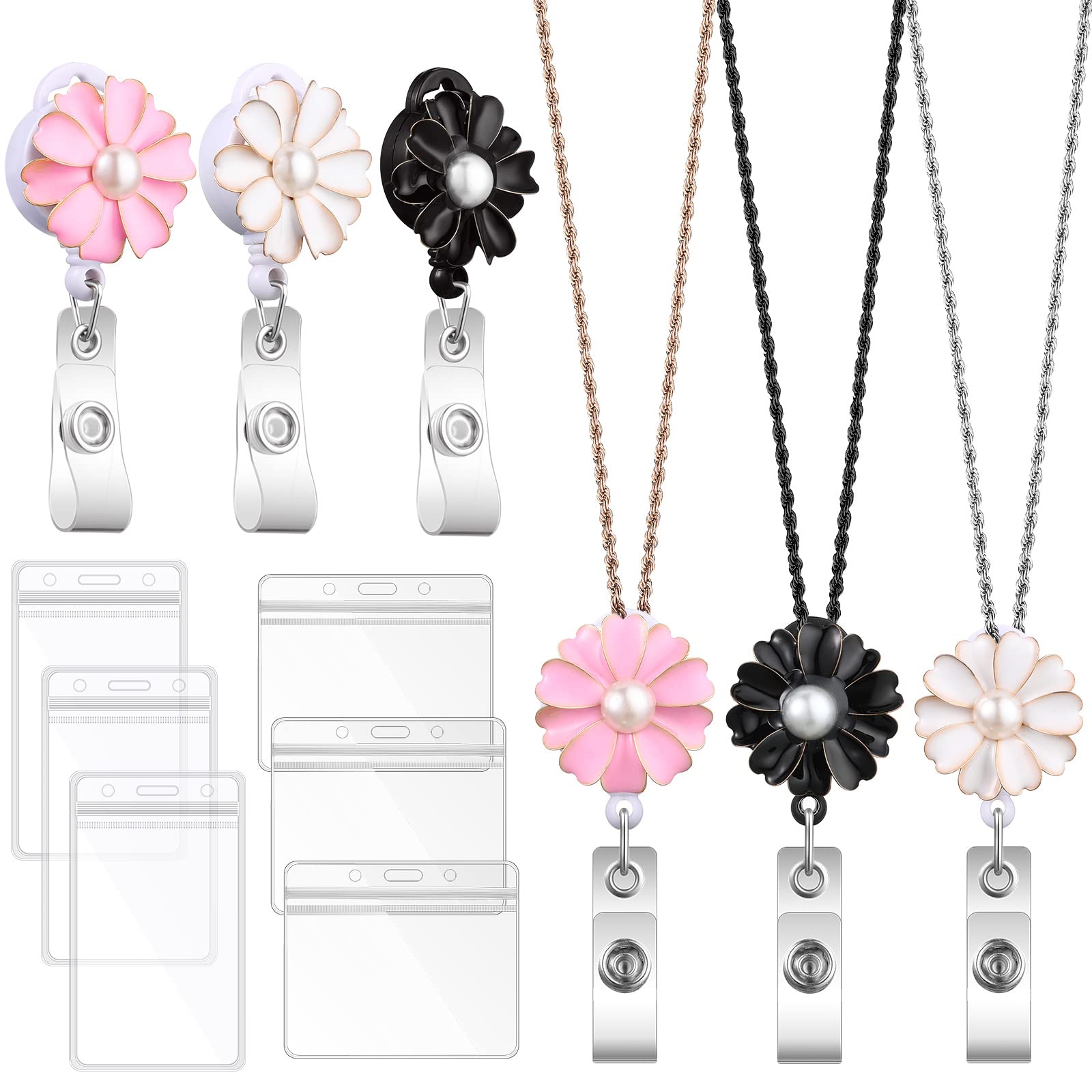 Badge Lanyard With Id Holders 3 Pcs Cute Badge Necklace 3 Pcs Retractable Badge Holders 6 Pcs Horizontal And Vertical Clear Name