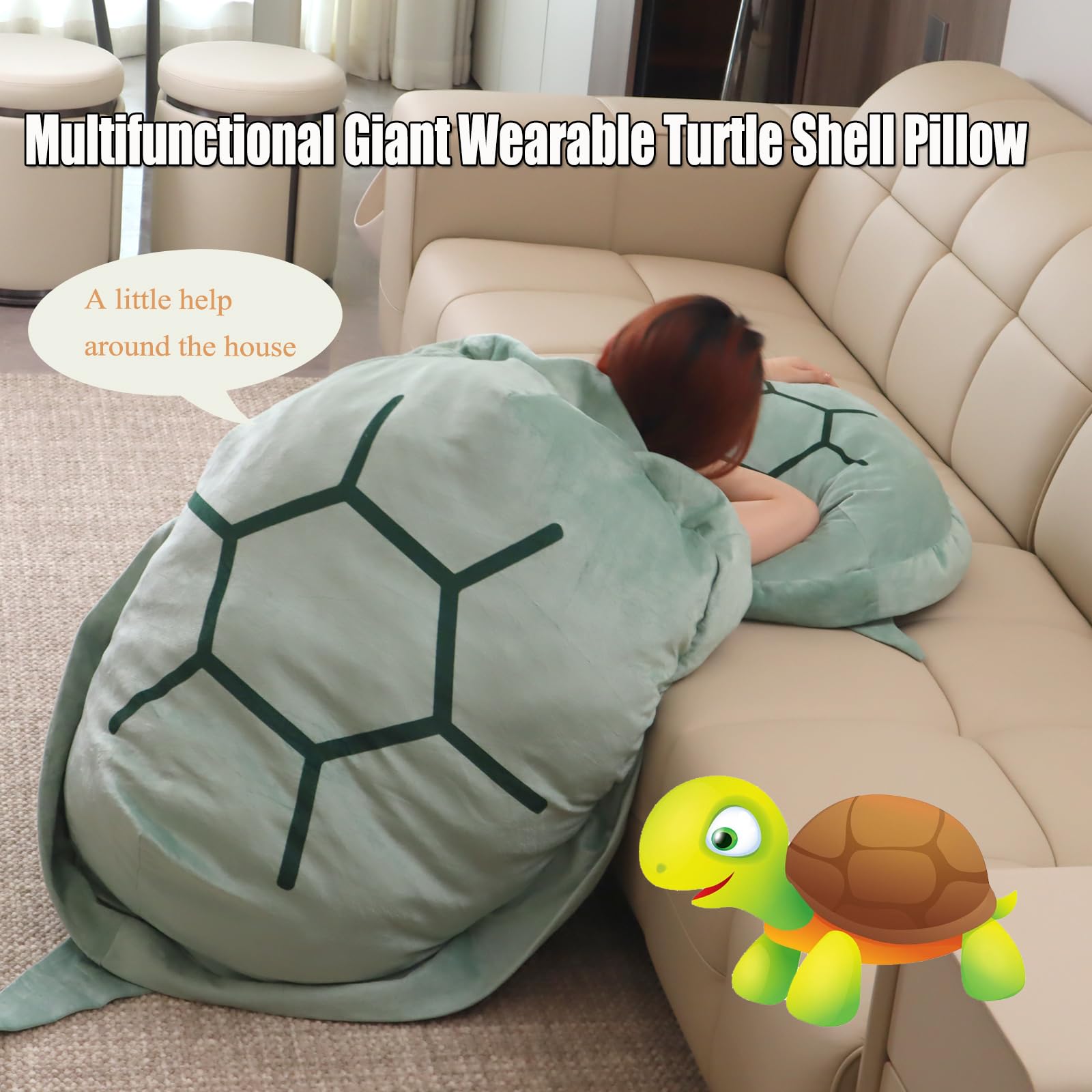 Ptaexcel Wearable Turtle Shell Pillow, 47.2In/120Cm Multifunctional Giant Wearable Turtle Shell Pillow, Removable Oversized Thro