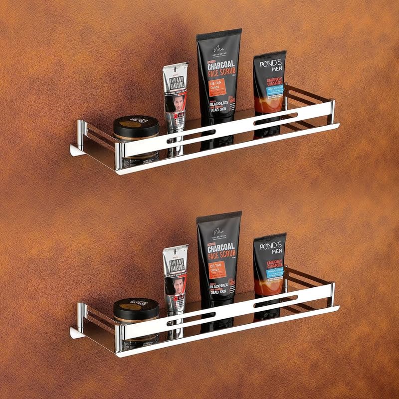 iSTAR 304 Stainless Steel Restroom Shelf/Kitchen Rack/Bathroom Accessories Silver Wall Shelves (Pack of 2, 12 X 5 Inches)