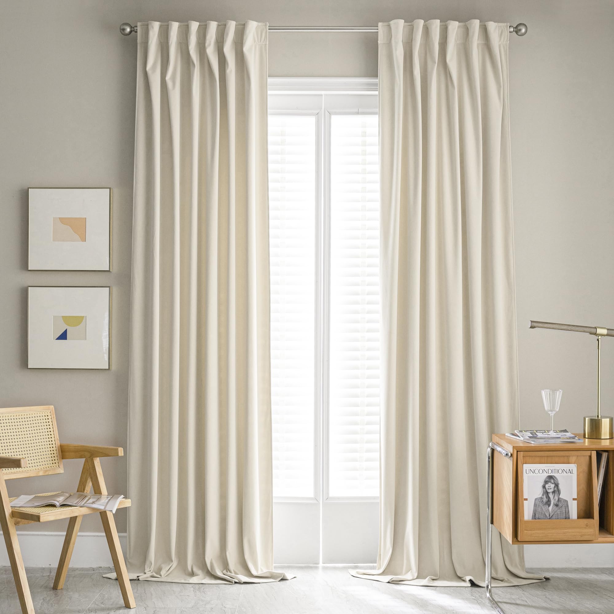 Mumfas Ivory White Velvet Curtains 84 Inch Long - Light Cream Beige Boho Drapes Draperies Room Darkening Curtains For Bedroom Li