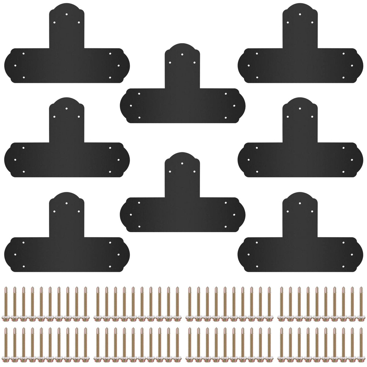 VEVOR Black T Bracket, 6'' x 6'', 8 PCs Black Powder-Coated T Mending Plate, 16 Gauge Steel T-Shaped Tie Flat Connector with Scr
