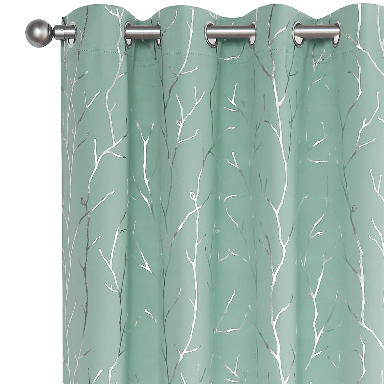 Buhua Blackout Curtains 84 Inch Long 2 Panels, Soundproof Curtains With Elegant Silver Tree Branches Print, Heat Blocking Curtai
