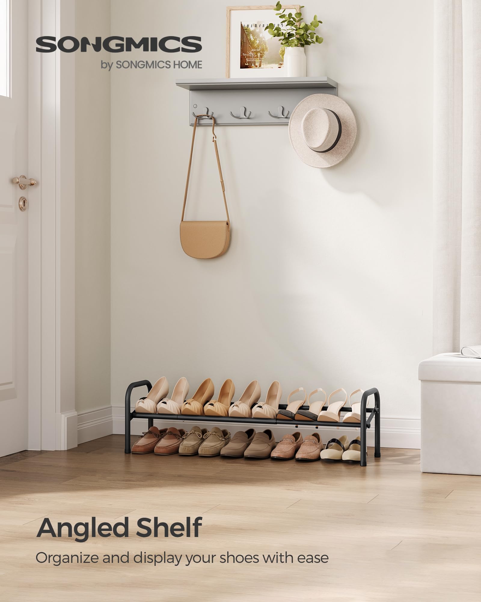 Songmics Expandable Shoe Rack, 1 Tier Shoe Rack Shelf, Adjustable Shoe Organizer Storage For 10 Pairs Of Shoes, Metal Free Standing Shoe Racks For Closet, Front Door Entryway, Easy Assembly, Ink Black