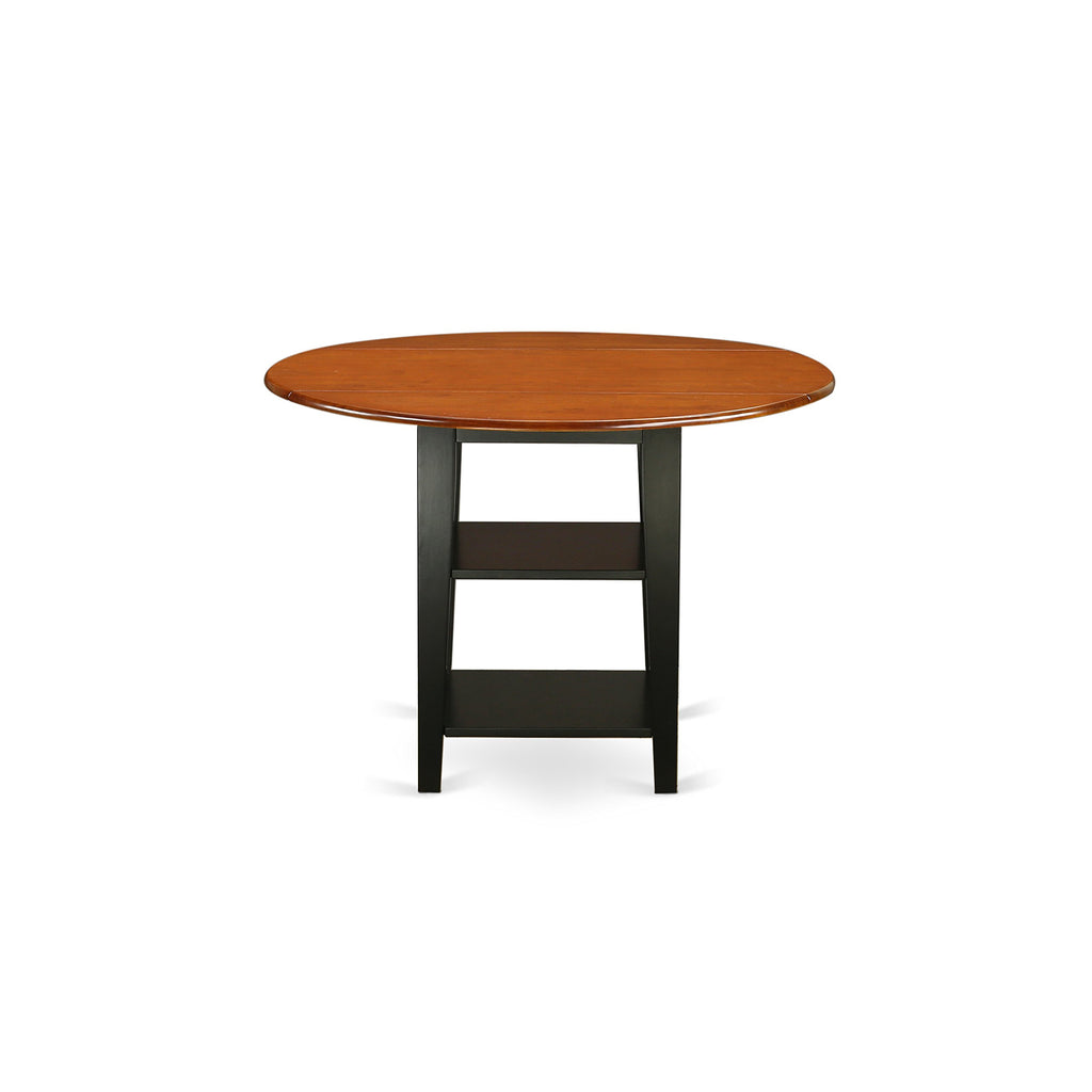 East West Furniture SUNI5-BCH-LC 5 Piece Dining Table Set for 4 Includes a Round Kitchen Table with Dropleaf & Shelves and 4 Faux Leather Kitchen Dining Chairs, 42x42 Inch, Black & Cherry
