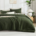 Litanika Dark Olive Green Comforter Set Full, 3 Pieces Solid Bedding Comforter Set, All Season Fluffy Bed Set (79X90In Comforter