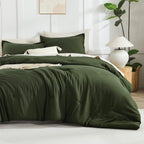 Litanika Dark Olive Green Comforter Set Full, 3 Pieces Solid Bedding Comforter Set, All Season Fluffy Bed Set (79X90In Comforter