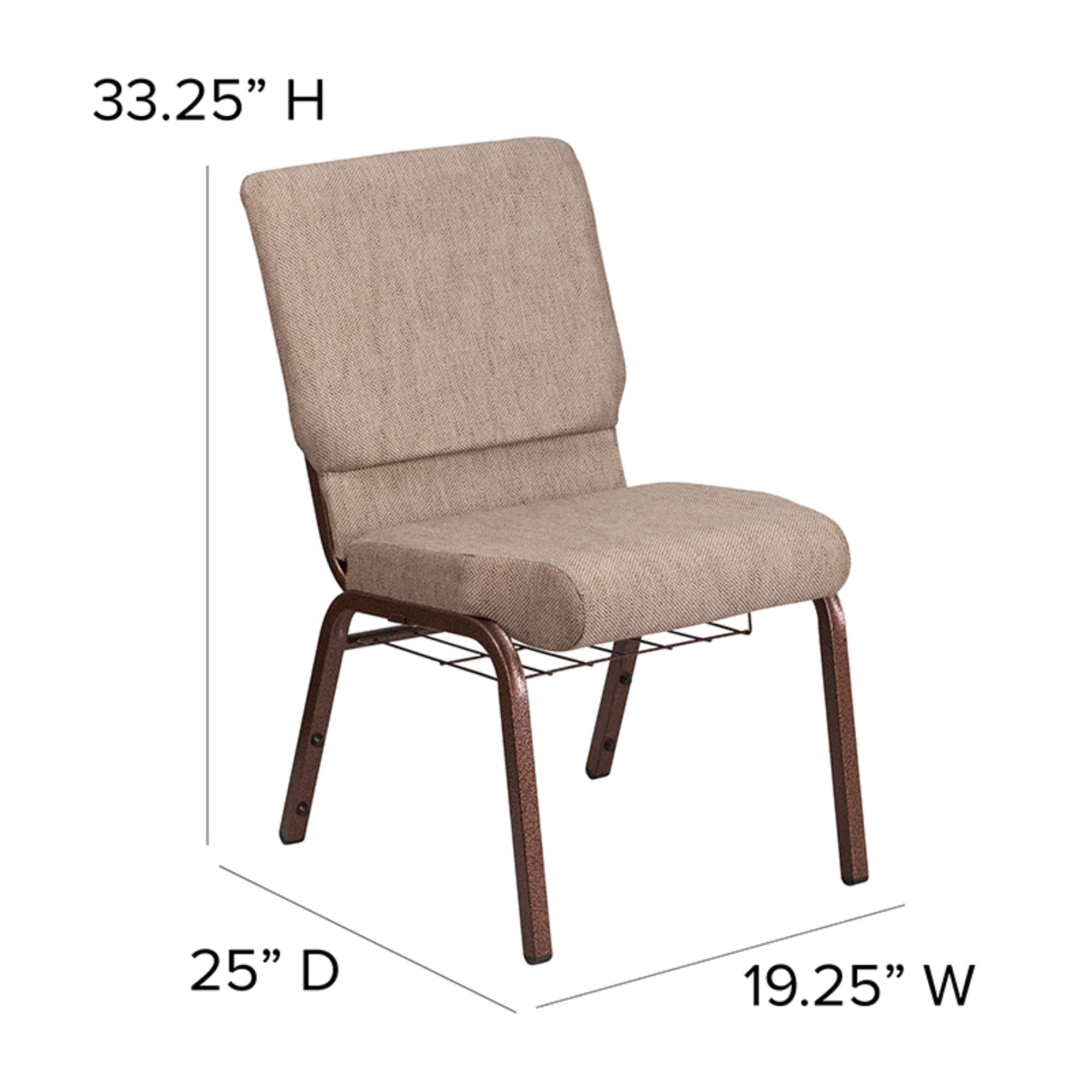 Flash Furniture Hercules Series 18.5''W Church Chair In Beige Fabric With Book Rack - Copper Vein Frame