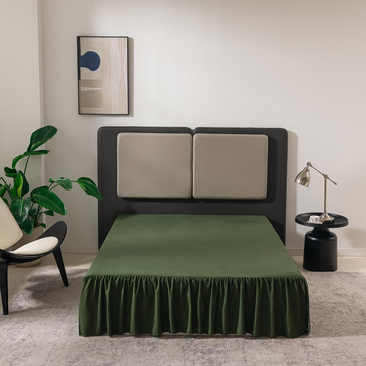 Green Bed Skirt King Size Ruffled Bed Skirt With Split Corners, King Bed Skirt 12 Inch Drop, King Size Bed Skirt Green For Ruffl