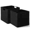 12x12x12in Wicker Baskets for Storage,Set of 2 HandWoven Paper Rope Wicker Basket, Black Storage Cubes,Foldable Cube Storage Bi