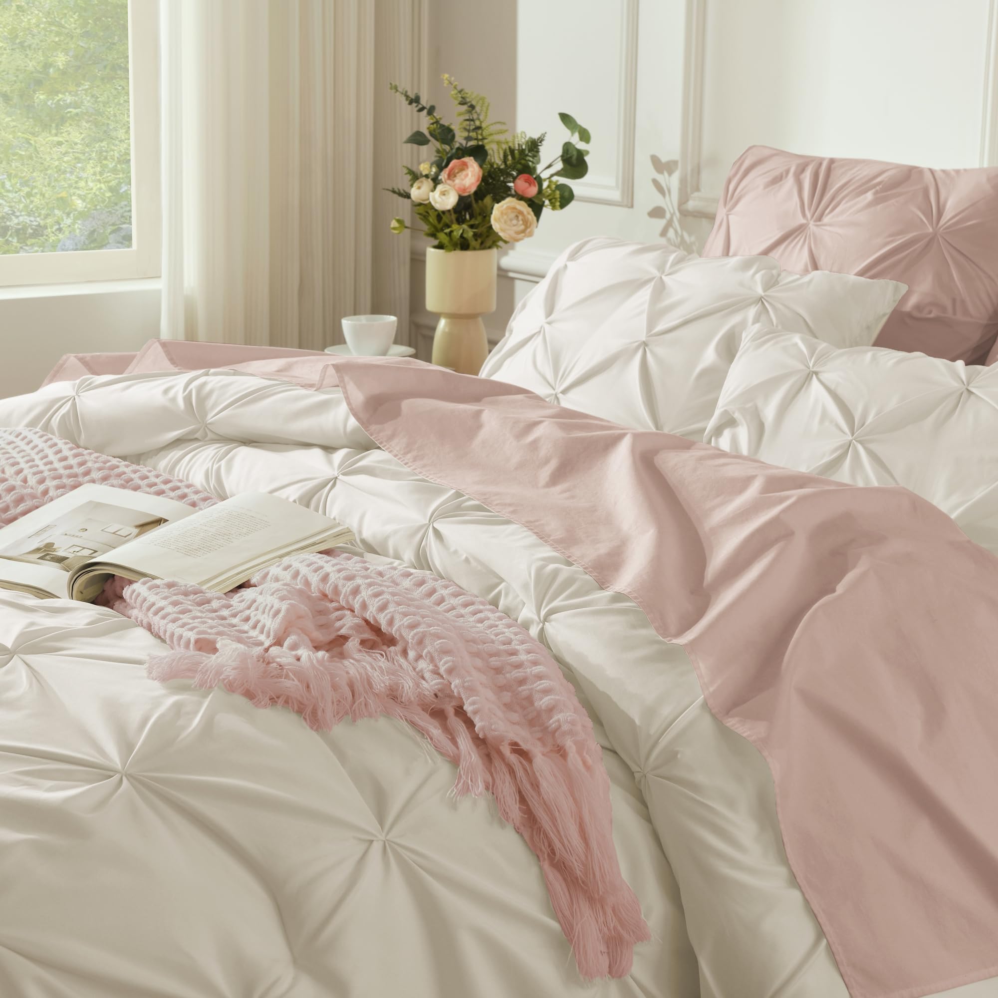 Andency Beige Comforter Set Full(79X90Inch), 3 Pieces Lightweight And Soft Comforter Set, All Season Microfiber Pinch Pleat Bedding