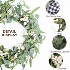 Artificial Eucalyptus Wreath For Front Door|20'' Green Leaf Wreath For Window Home Porch Farmhouse Patio And Garden Indoor Outdo
