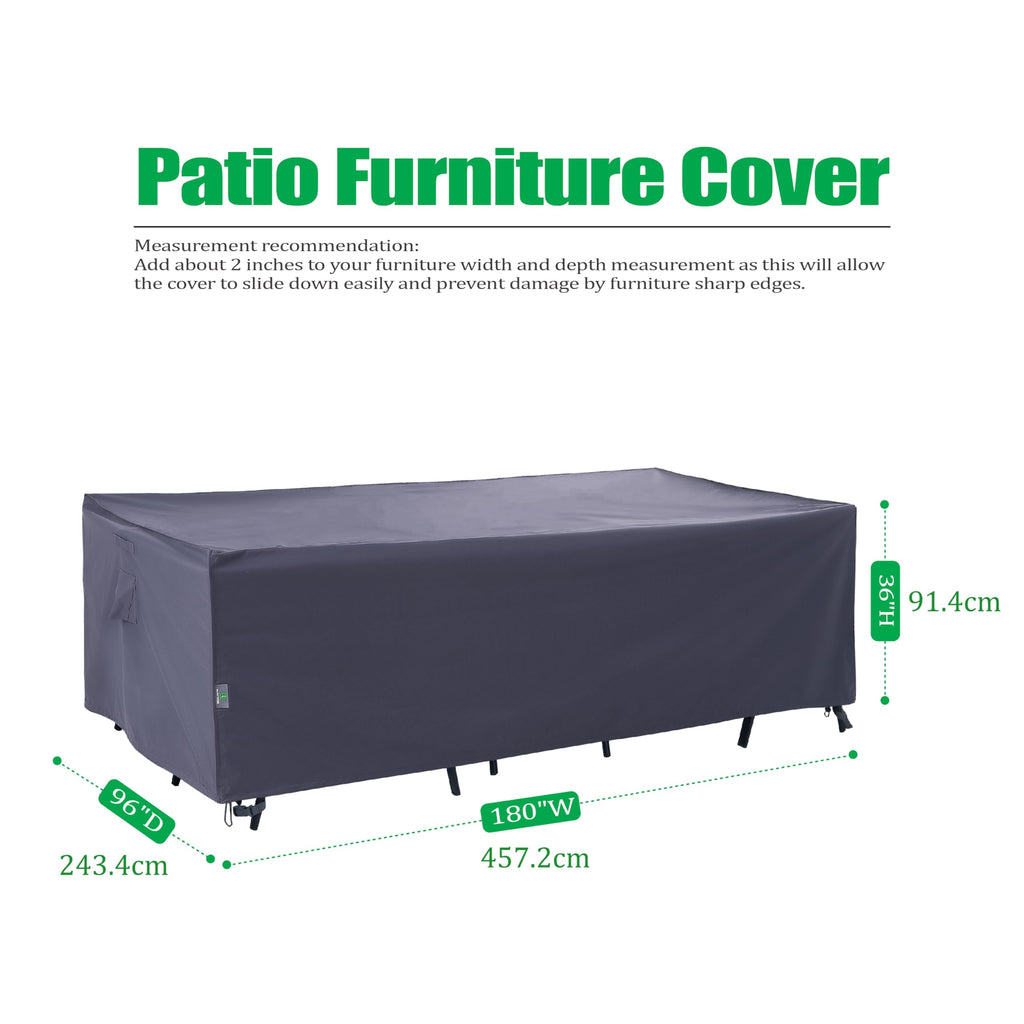 F&J Outdoors Heavy Duty Waterproof Anti-Uv Rip-Stop Fabric Extra Large Patio Furniture Covers, Grey, 180'X96'X36'