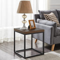 CENSI End Table Side Table Nightstand, for Living Room and Bedroom, Dark Walnut, Square Modern Industrial Brown Wood and Black M