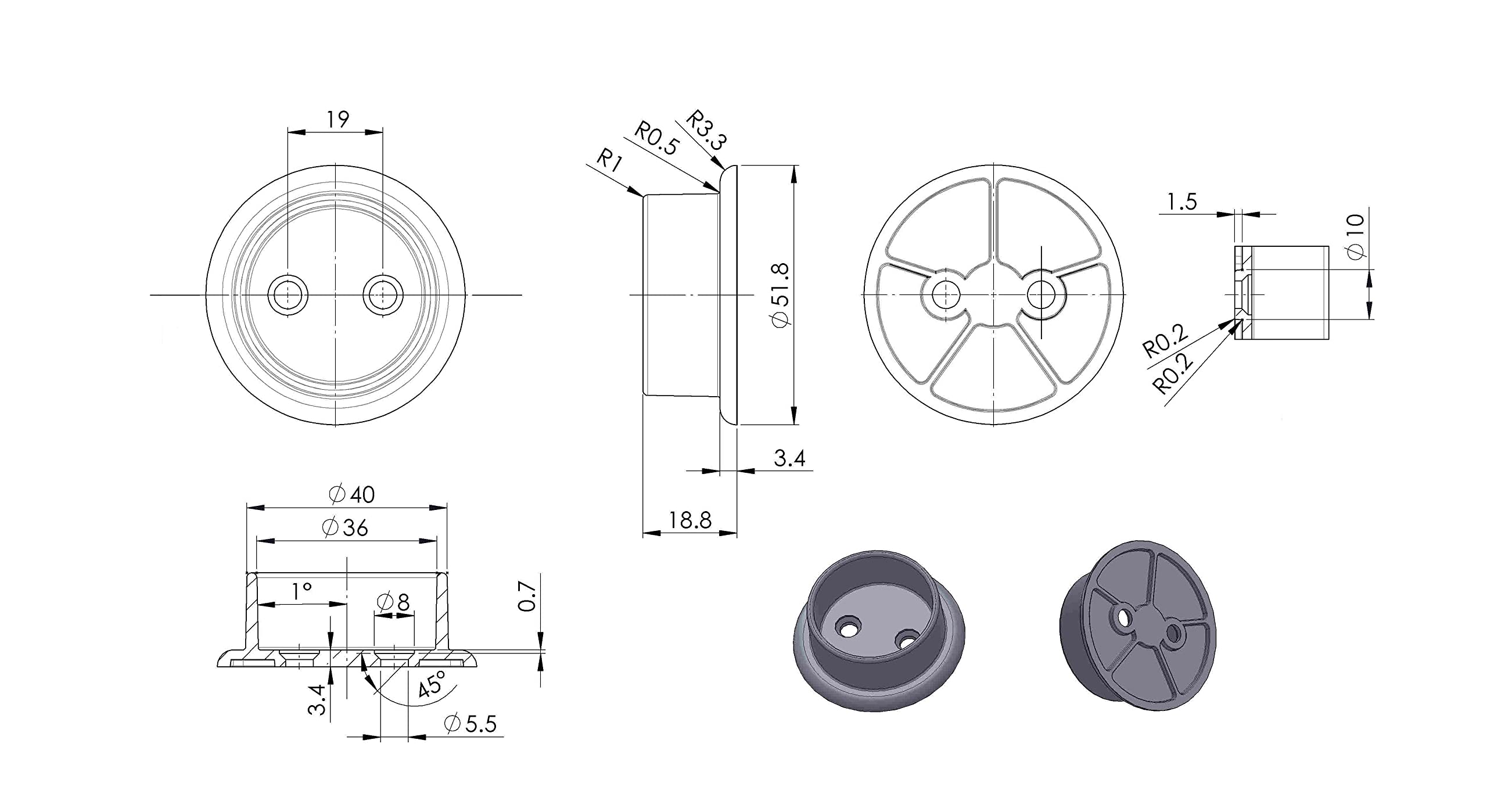 Qcaa Heavy Duty Solid Metal Closet Rod Socket Set, 1-3/8'', Polish Brass, 4 Pair, Made In Taiwan