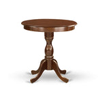 East West Furniture Esga3-Mah-32 3 Piece Dining Table Set For Small Spaces Contains A Round Wooden Table With Pedestal And 2 Light Beige Linen Fabric Parson Chairs, 30X30 Inch, Mahogany