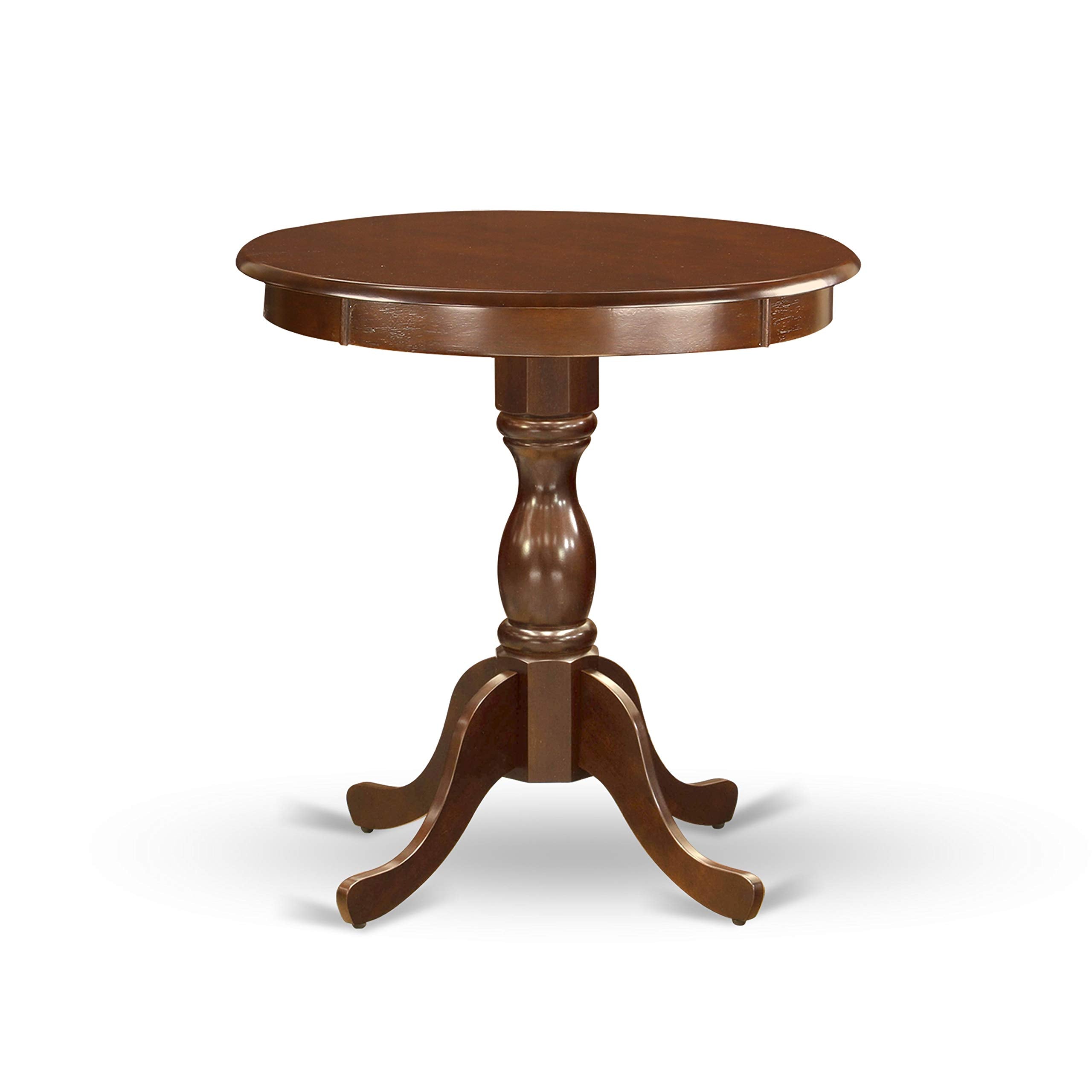 East West Furniture Esla3-Mah-04 3 Piece Kitchen Table & Chairs Set Contains A Round Dining Room Table With Pedestal And 2 Light Tan Linen Fabric Parsons Chairs, 30X30 Inch, Mahogany