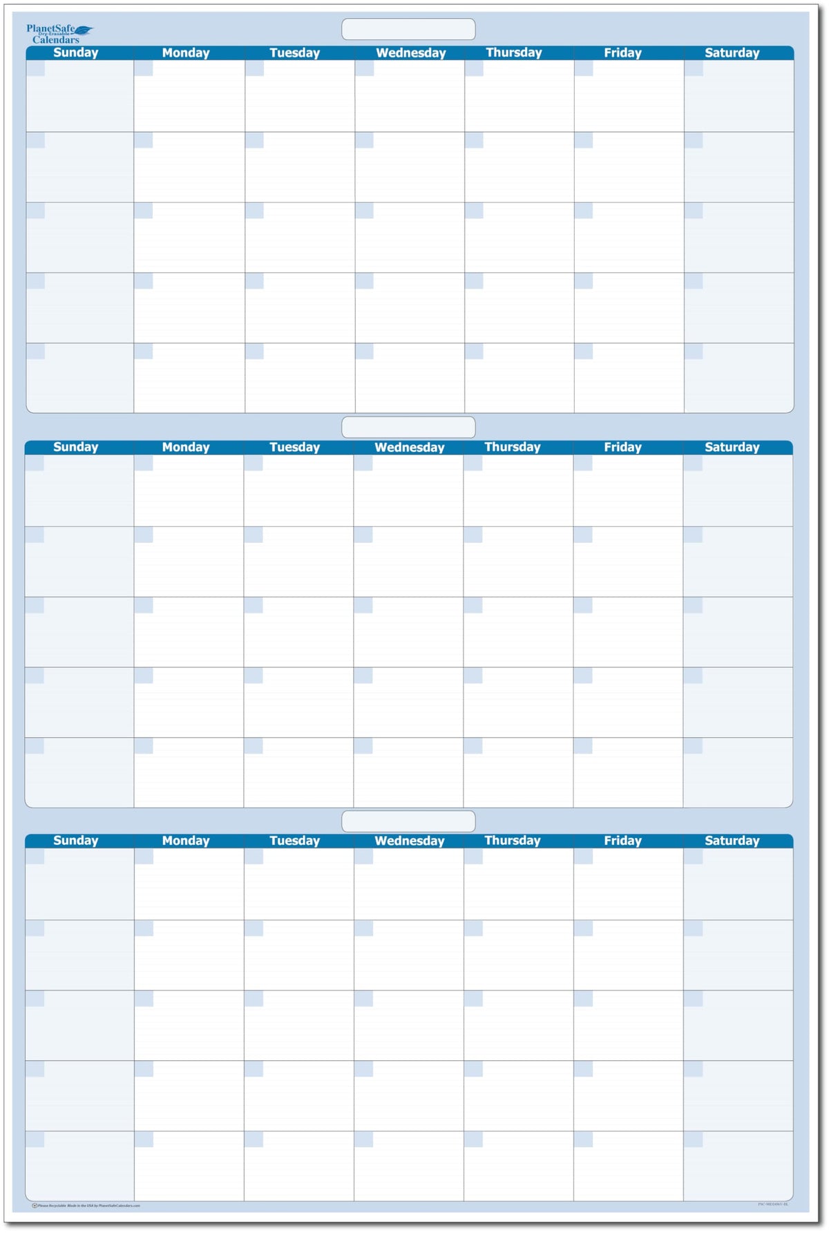56' X 36' Sky Blue Vertical 90-Day Task, Goals And Objective Erasable Calendar - Large Wall Planner For Home, Office, School -