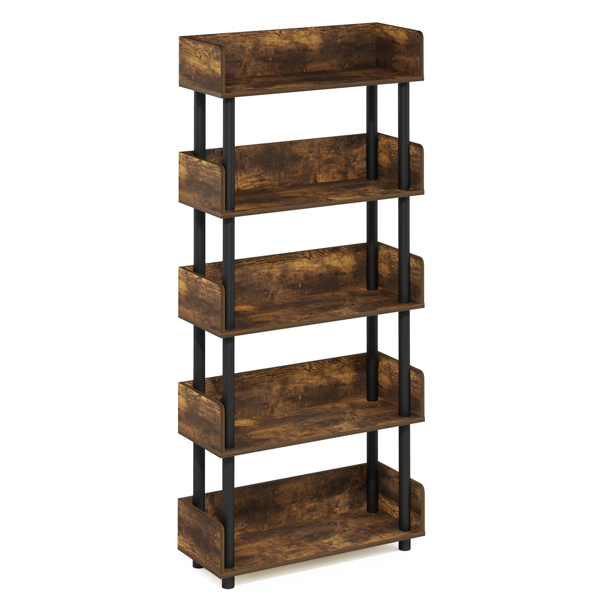 Furinno Turn-N-Tube 5-Tier Toolless Display Rack, Amber Pine/Black