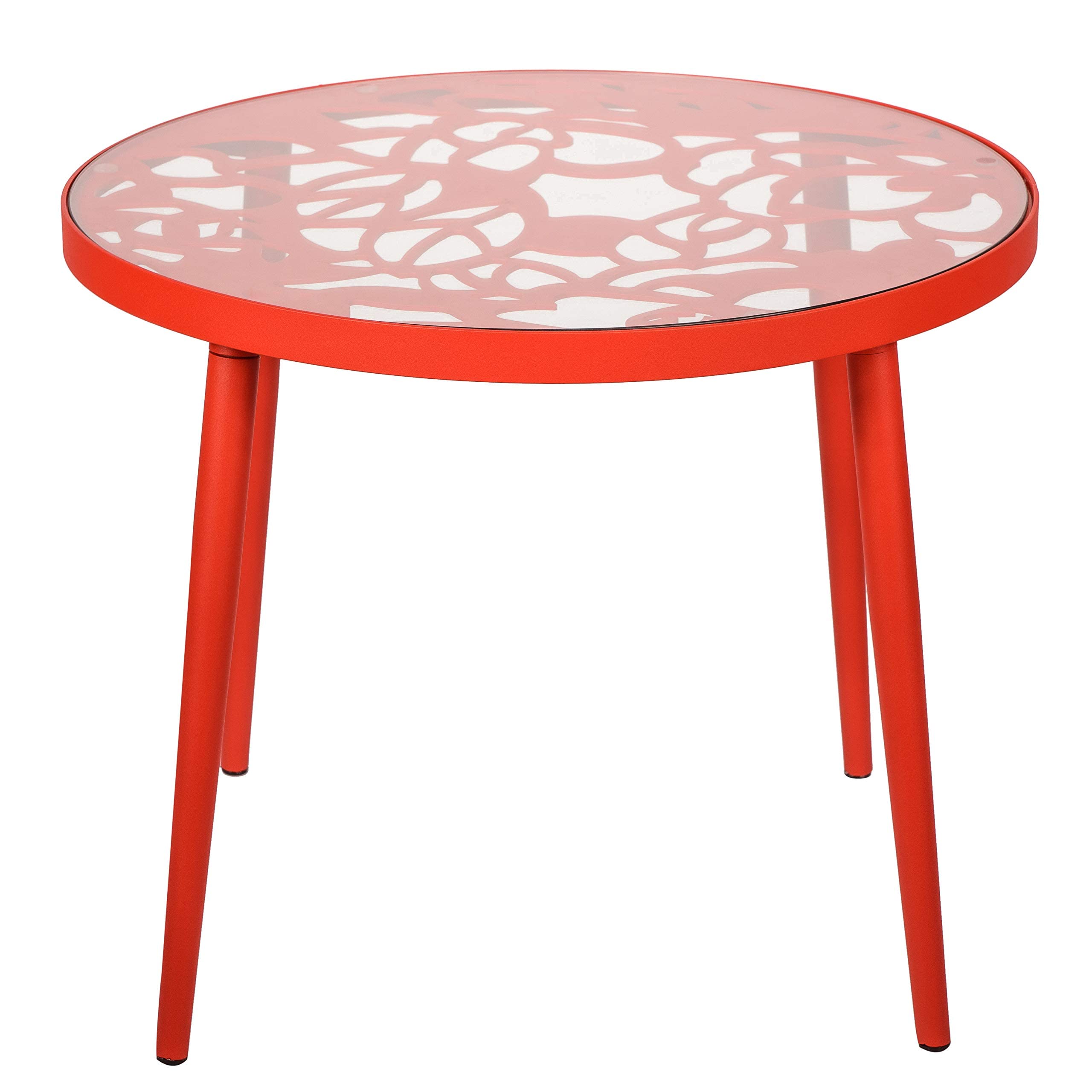 LeisureMod Red End Table with Glass Top and Aluminum Base for Indoor & Outdoor Use
