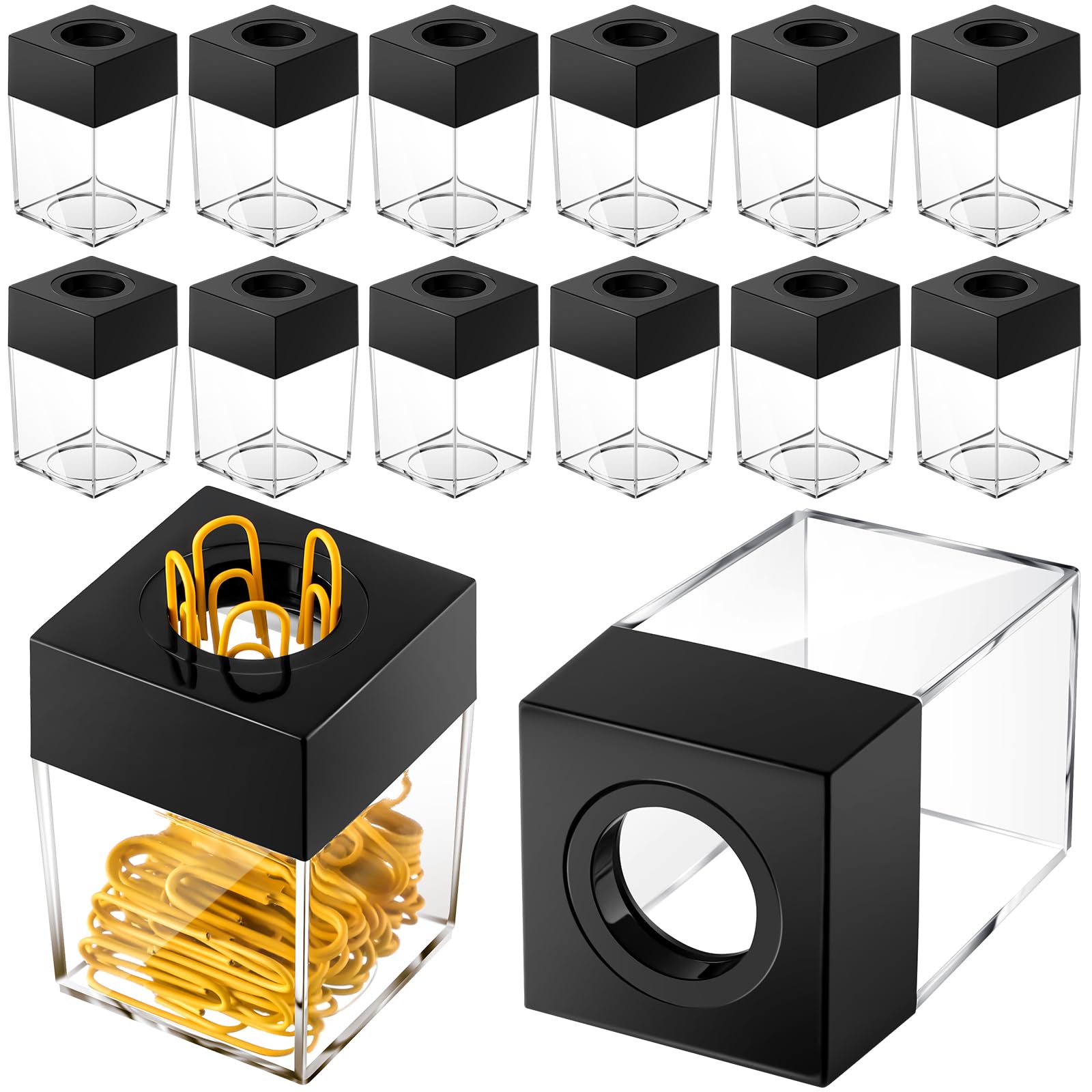 Seajan 12 Pack Magnetic Paper Clip Holder Magnetic Paper Clip Dispenser Holder For Desk Black Paperclip Dispenser Organizer For