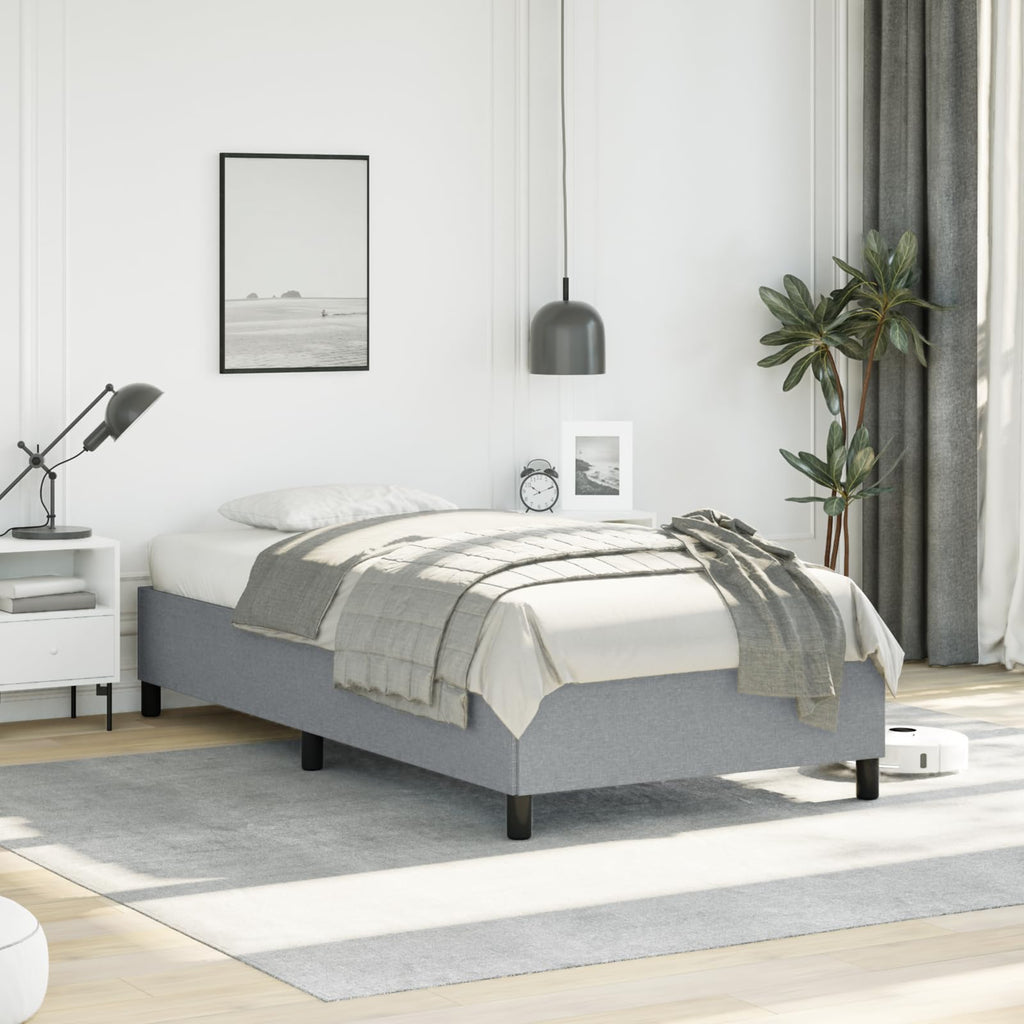 vidaXL Twin XL Size Bed Frame with Plywood Slats, Platform Bed Frame, Fabric Upholstered Mattress Foundation, No Box Spring Needed & Easy Assembly, Light Gray, Without Mattress