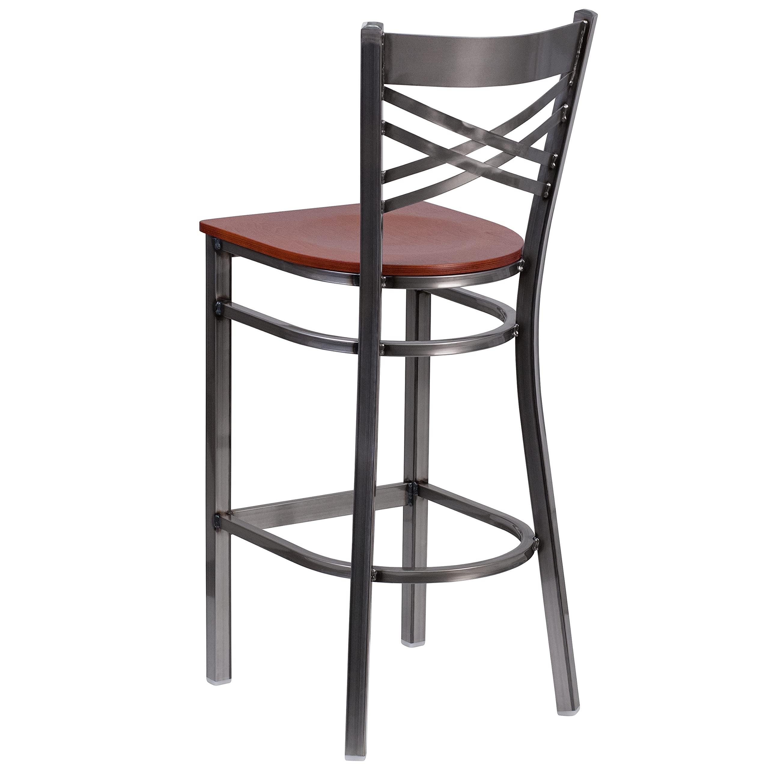 Flash Furniture Hercules Series Clear Coated ''X'' Back Metal Restaurant Barstool - Cherry Wood Seat