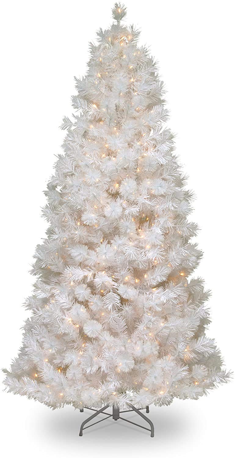National Tree Company lit Artificial Christmas Tree Includes Pre-strung Velvet Frost White Lights with Silver Glitter and Stand,