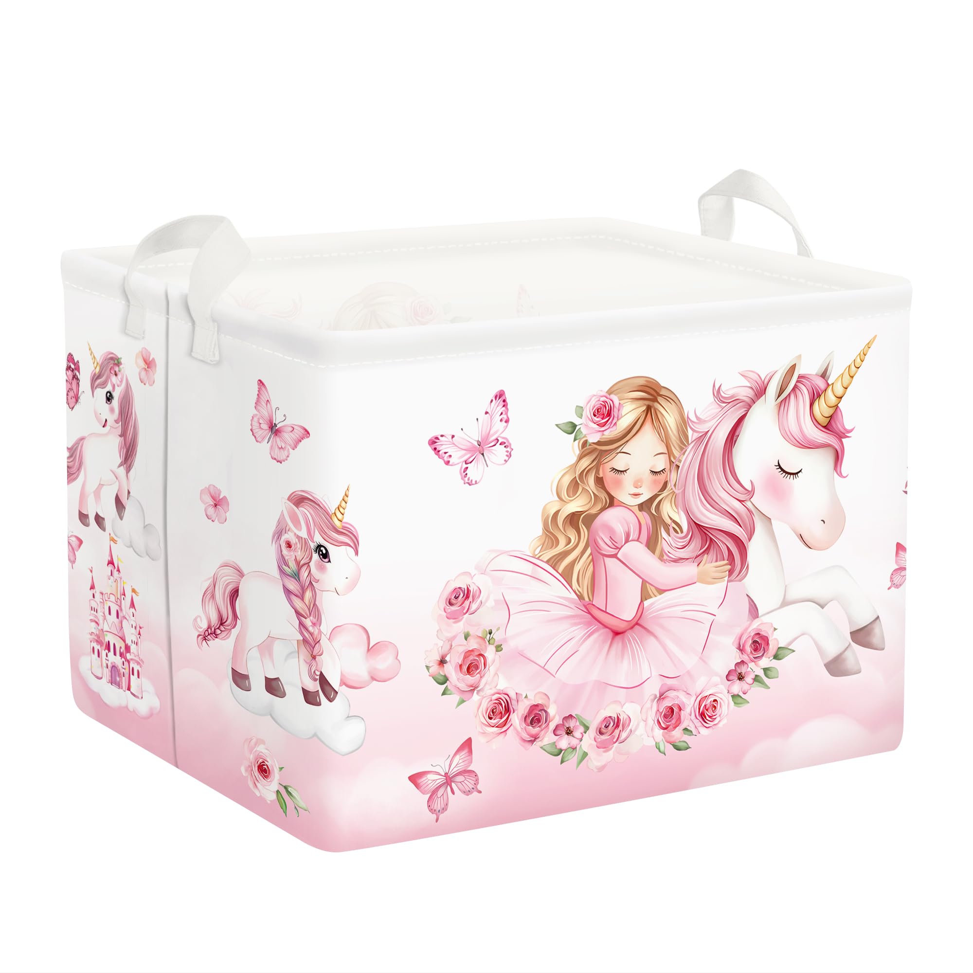 Clastyle Cute Unicorn Laundry Basket Cloud Kids Clothes Book Storage Basket Parents Gift Toy Box for Bedroom Shower,Princess,36x