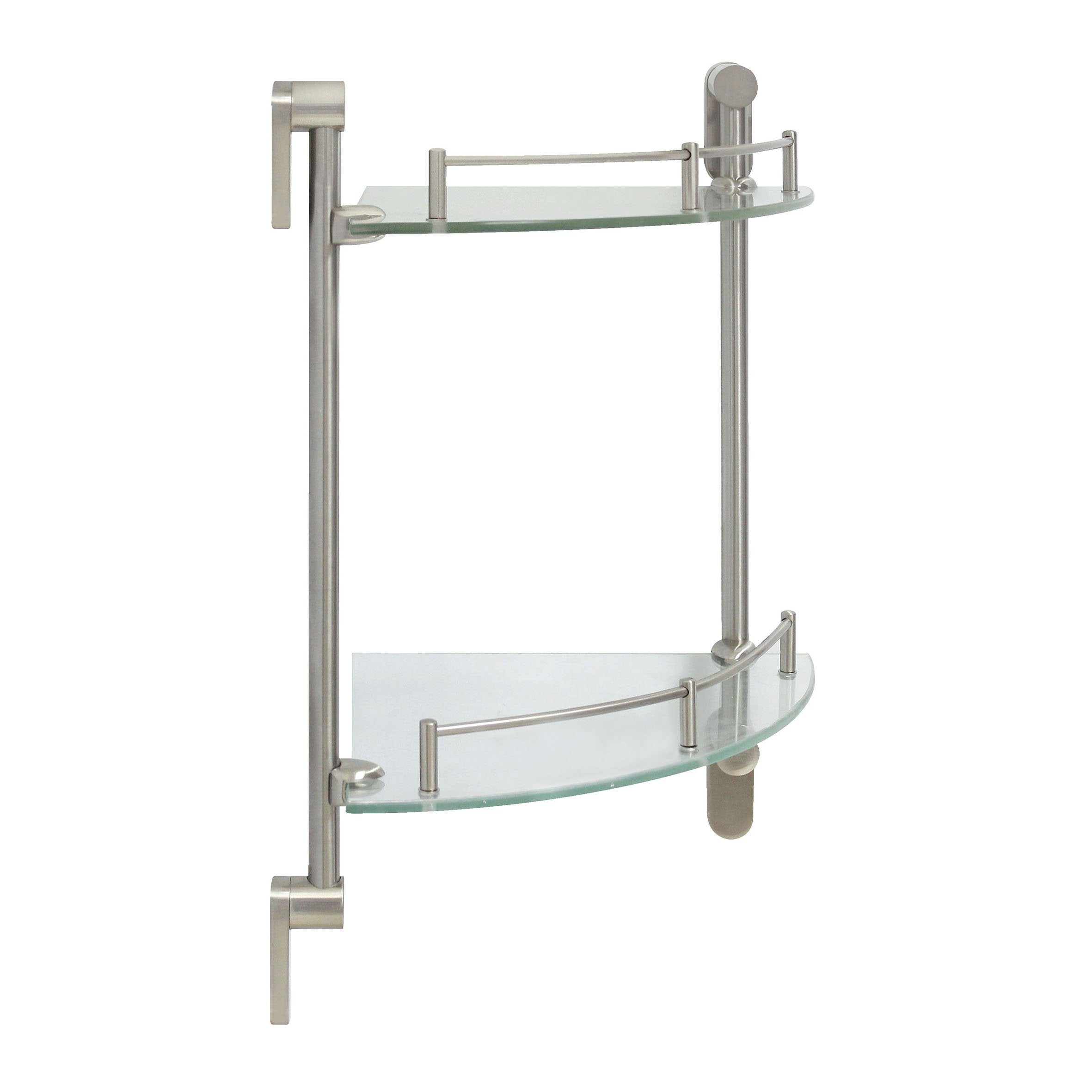 Modona Double Corner Glass Shelf With Pre-Installed Rail - Satin Nickel - Oval Series - 5 Year Warrantee