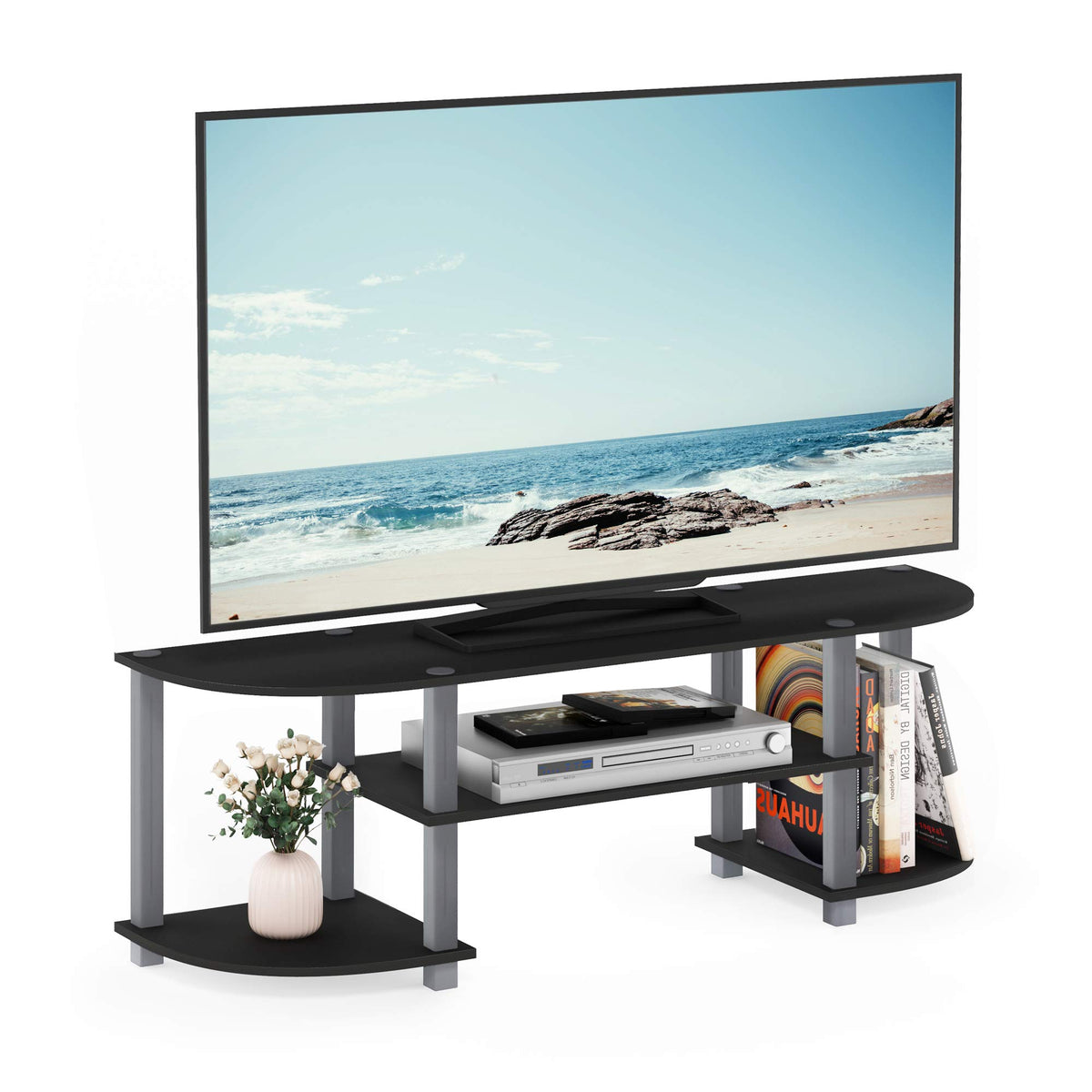 Furinno Turn-S-Tube Wide TV Entertainment Center, Black/Grey