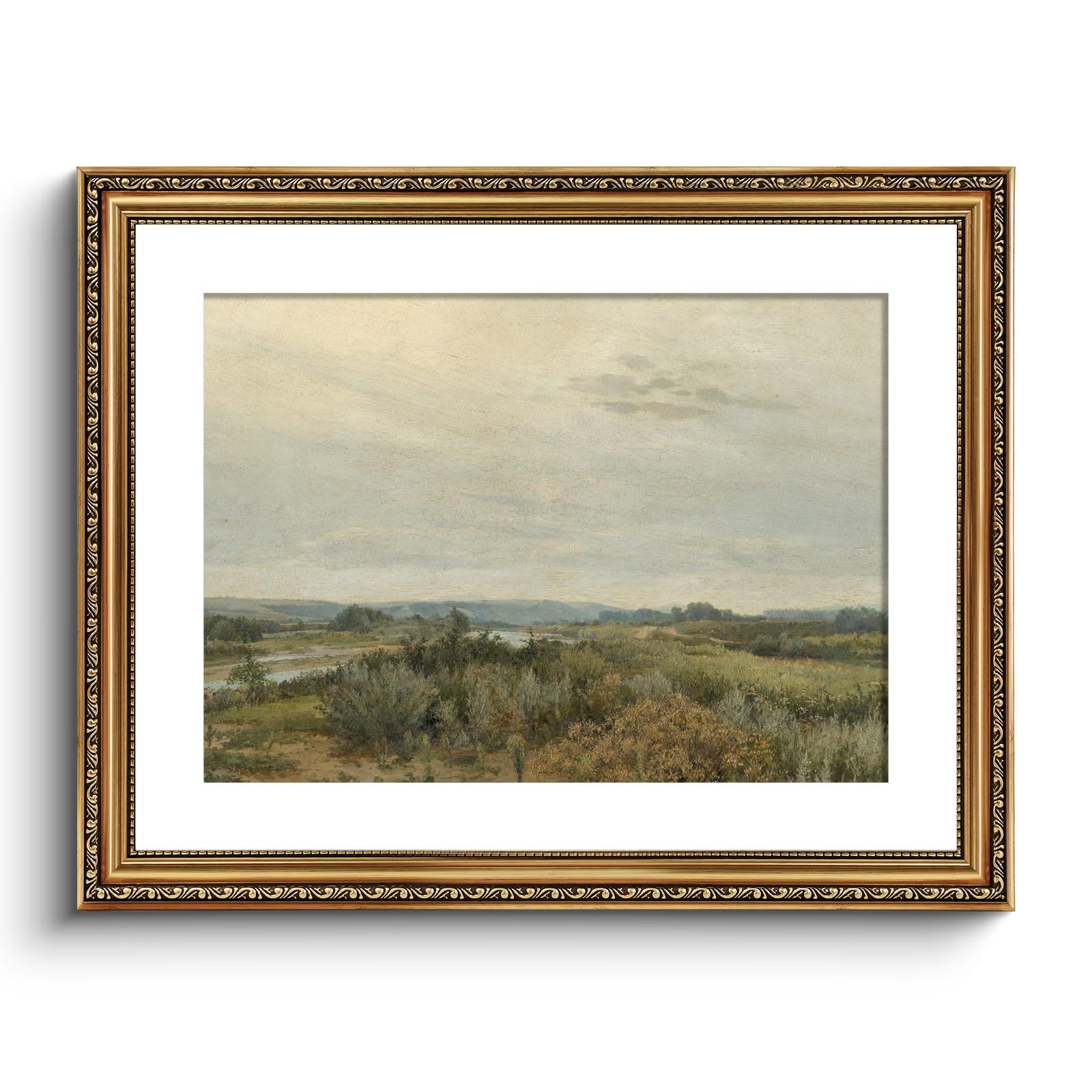 ARPEOTCY Vintage Gold Framed Large Wall Art, Nature Trees Landscape Rivers Retro Paintings, Canvas Prints with Antique Frame, Vi