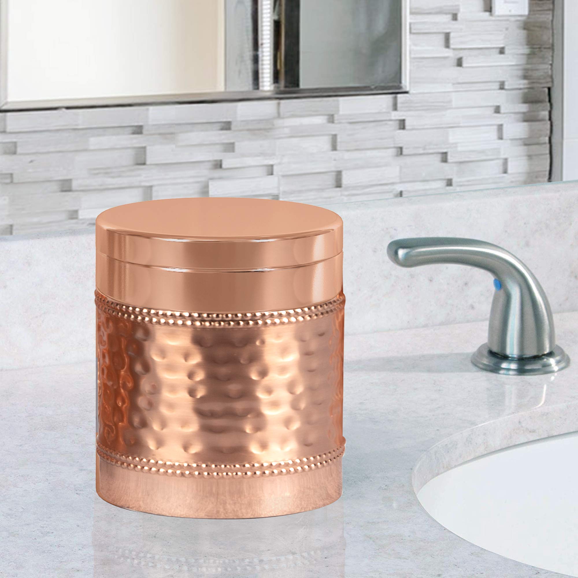Nu Steel Copper Hudson Bathroom Q-Tip Holder & Jar In Premium Copper Plated Stainless Steel For Bathrooms & Vanity Spaces