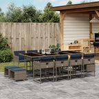vidaXL Patio Dining Set - 13 Piece Garden Furniture with Cushions - Gray Poly Rattan with Glass Table - Outdoor, Garden, Backyard, Patio Use