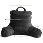 Nestl Cut Plush Striped Reading Pillow For Kids & Teens, Small Back Pillow, Back Support Pillow, Shredded Memory Foam Bed Rest Pillow With Arms, Dark Gray