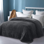 Exclusivo Mezcla Dark Grey Fleece Queen Size Blanket For Bed, 90X90 Inches Soft Cozy 3D Decorative Jacquard Flannel Blankets, Li