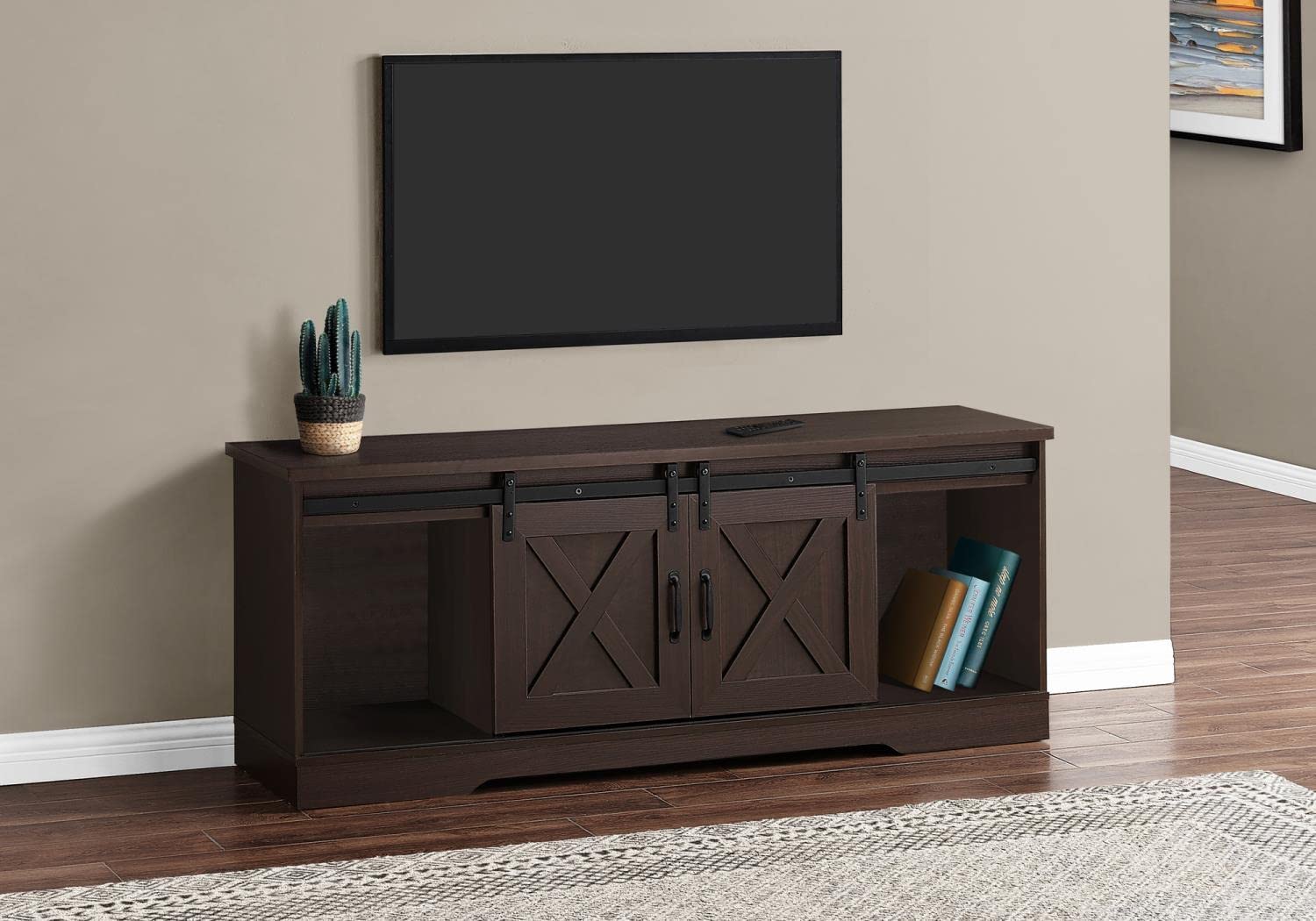 Monarch Specialties I 2745 Tv Stand, 60 Inch, Console, Media Entertainment Center, Storage Cabinet, Living Room, Bedroom, Laminate, Brown, Transitional