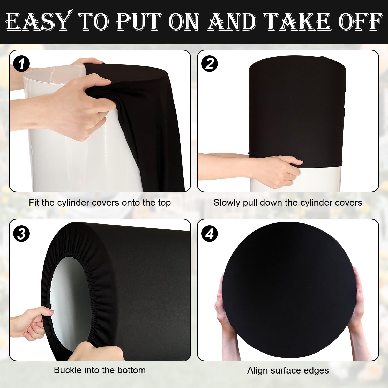 Saitimade Set Of 5 - Black Cylinder Pedestal Stand Covers, Flexible Cylinder Stand Covers For Party, Wedding Or Birthday Event D