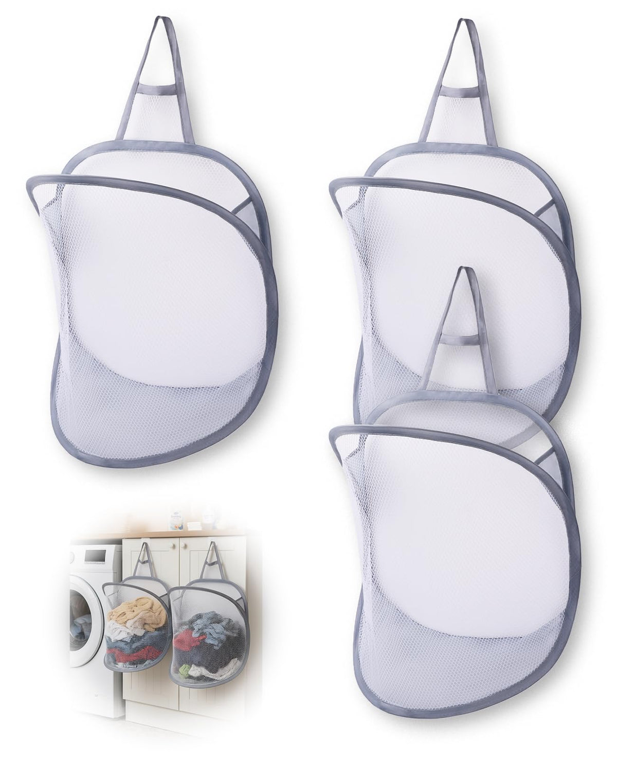 Waaqkid 3 Pack Small Hanging Laundry Bag, Foldable Mini Mesh Laundry Hamper Basket