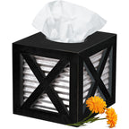 Autumn Alley Barn Door Square Farmhouse Tissue Box Cover in Black and Galvanized - Farmhouse Bathroom Accessories - Rustic Bathr