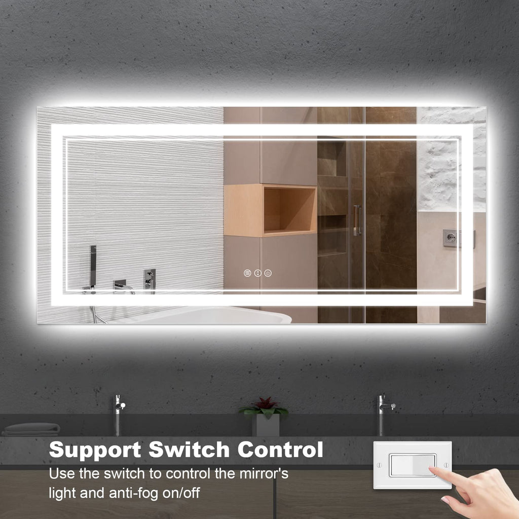 Istripmf 72X36 Inch Led Bathroom Mirror, Backlit And Front-Lit,Large Lighted Vanity Mirror With Lights,Anti-Fog,Dimmable,Etl Lis