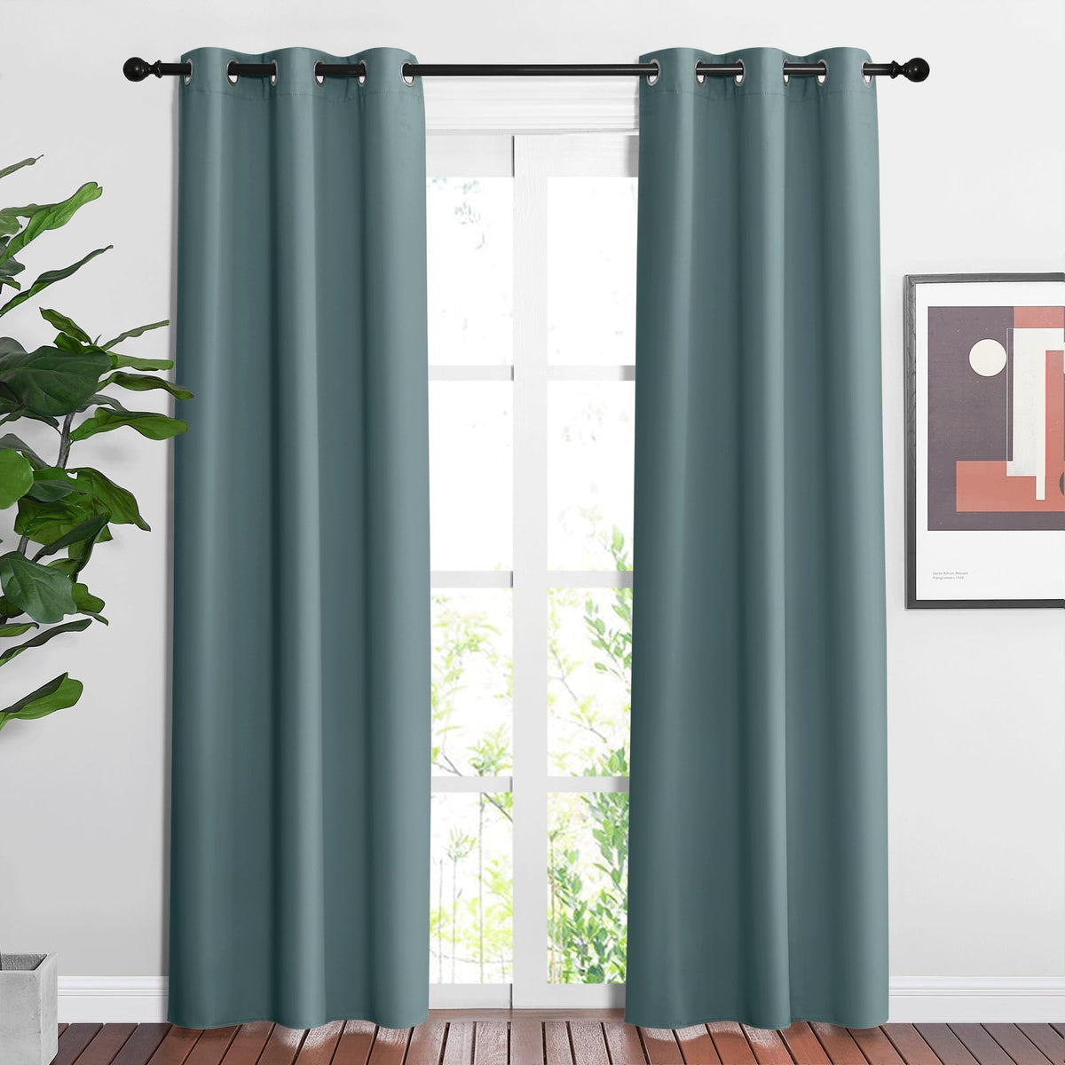 Nicetown Blackout Greyish Blue Curtains & Drapes For Living Room - Thermal Insulated Solid Grommet Sound Reducing Room Darkening