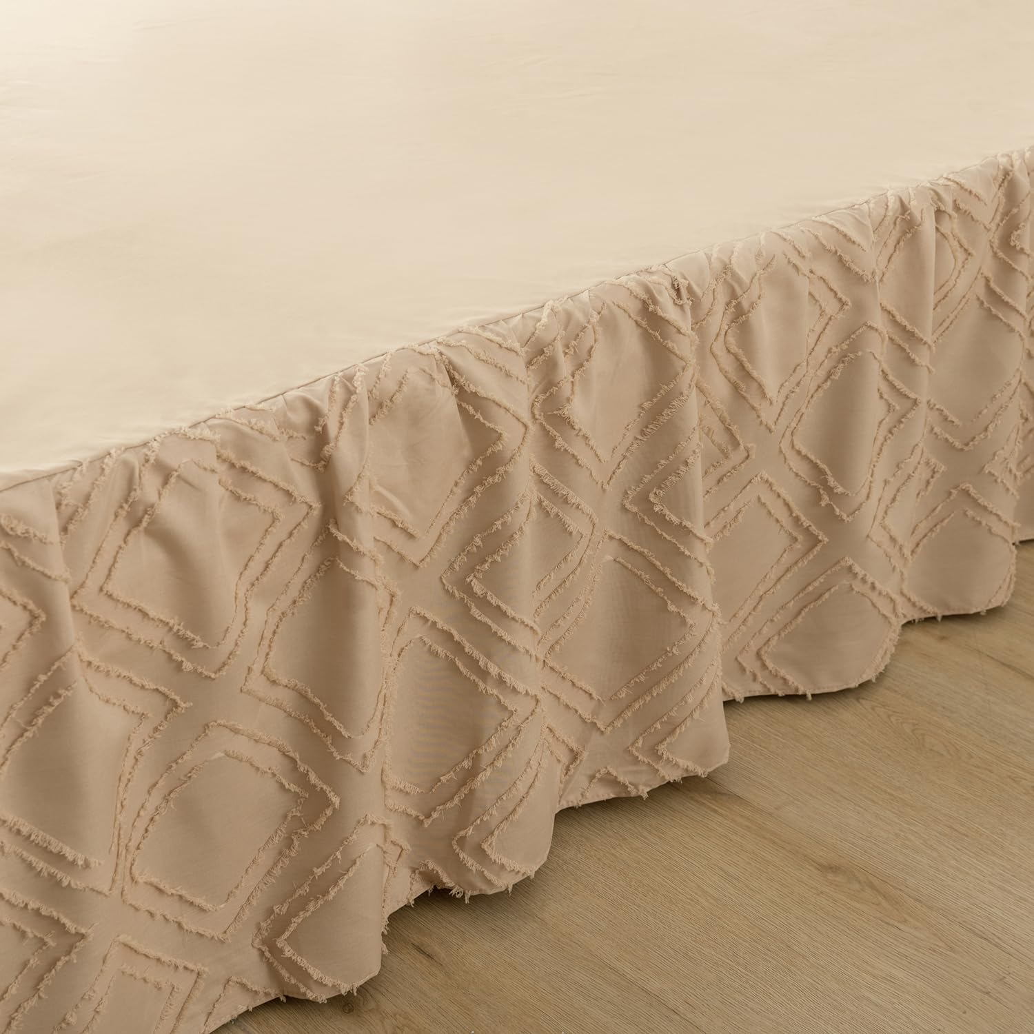 Bed Skirt King Size, Ruffled Bed Skirt With Split Corners, King Bed Skirt 14 Inch Drop, Boho King Size Bed Skirt For Ruffled Bed