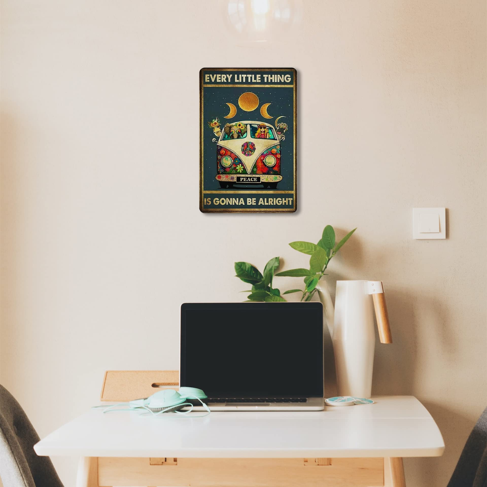 Fmcmly Every Little Thing Is Gonna Be Alright Vintage Tin Signs Hippie Boho Wall Art Encouragement Gifts For Women Home Kitchen